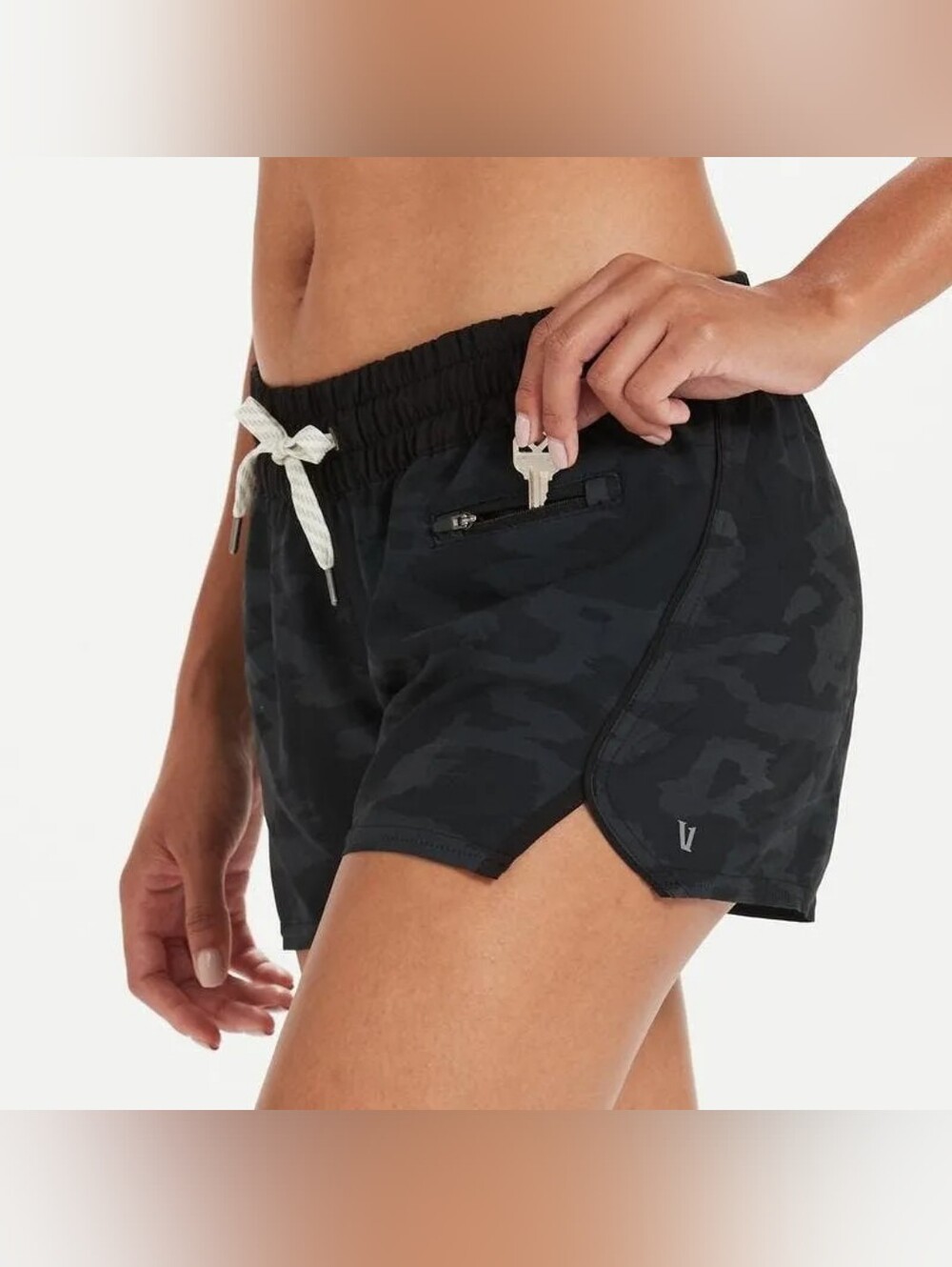 Vuori Black Camo Runner Shorts with Drawstring Size S